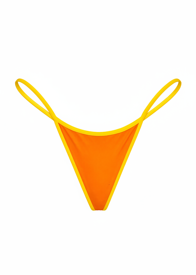 Orange bikini bottom with yellow straps on a white background